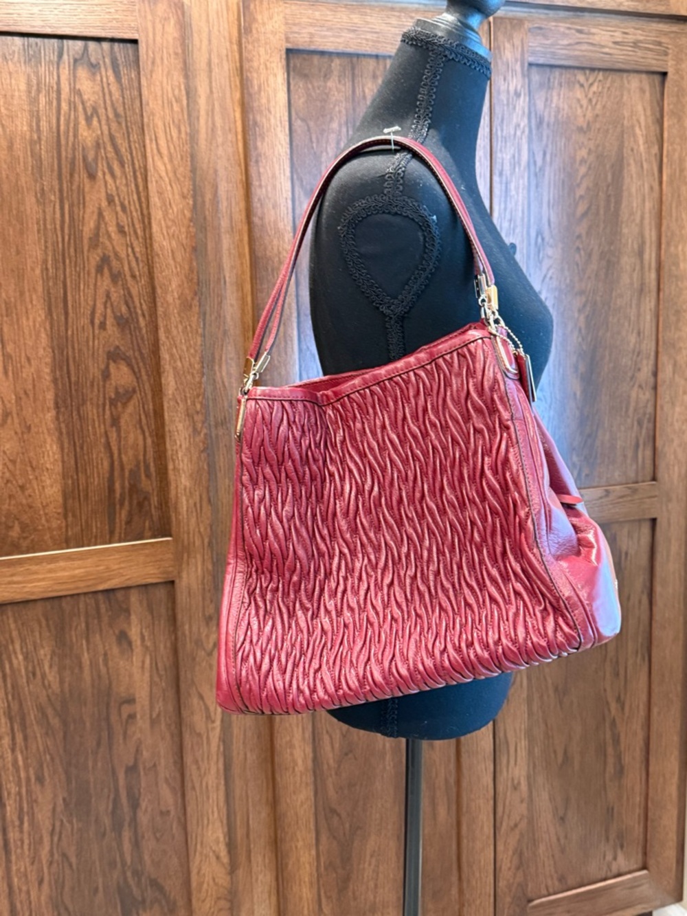 Coach Burgundy/Maroon Ruched Leather Hobo/Shoulder Bag